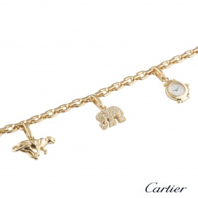 Cartier Yellow Gold Diamond and Emerald Charm Bracelet